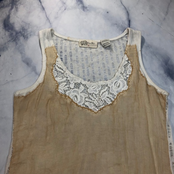 Miss Me White & Tan Destructed Chiffon Tank Top - Picture 8 of 8